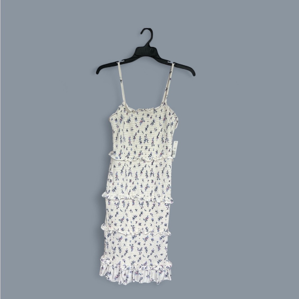 No Boundaries White and Blue Floral Midi Dress